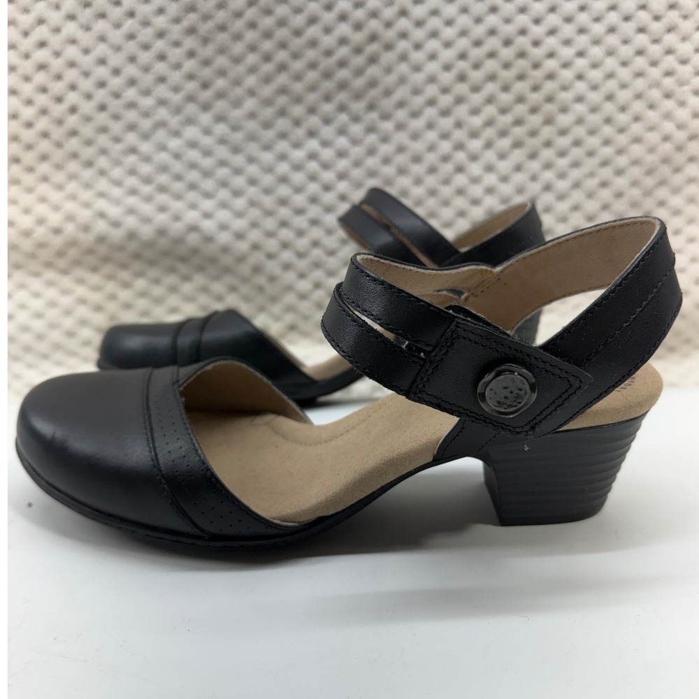 Clarks Valarie Rally Heels Women 8 Black Leather Mary Jane Block Heel Pump